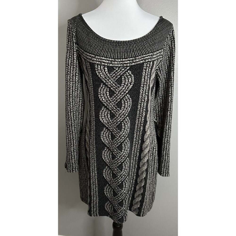 ANTHROPOLOGIE ARYEH Sz Medium Knit Sweater Dress Long Zip sleeve Sheath A-line